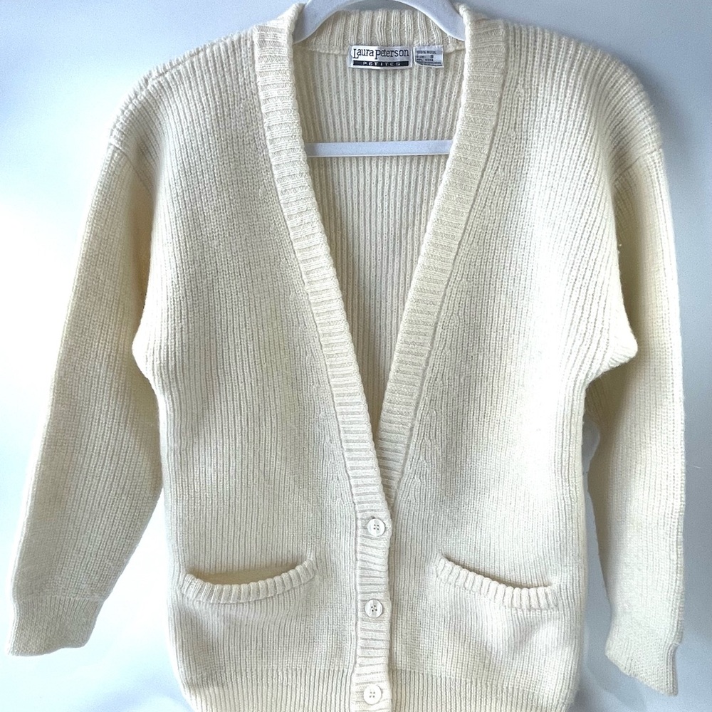 Laura Peterson 100% Wool Knitted Work Office Dressy‎ Vintage Sweater Cardigan S